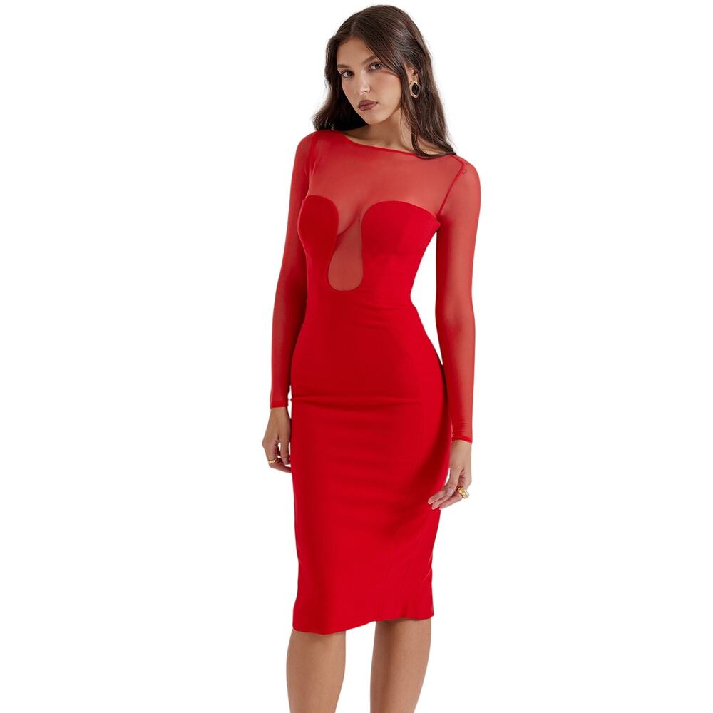 NWOT House of CB Darcy scarlet plunge midi dress